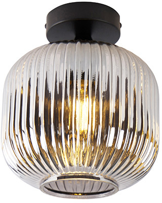QAZQA Lampa sufitowa Art Deco czarna z przydymionym szkłem - Karel