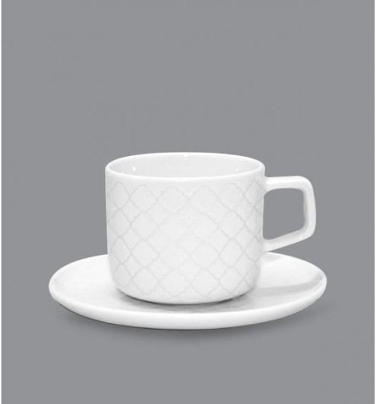 Lubiana MARRAKESZ FILIŻANKA 250 ML + SPODEK 15 CM 2 EL BIAŁY PORCELANA 4278LUB