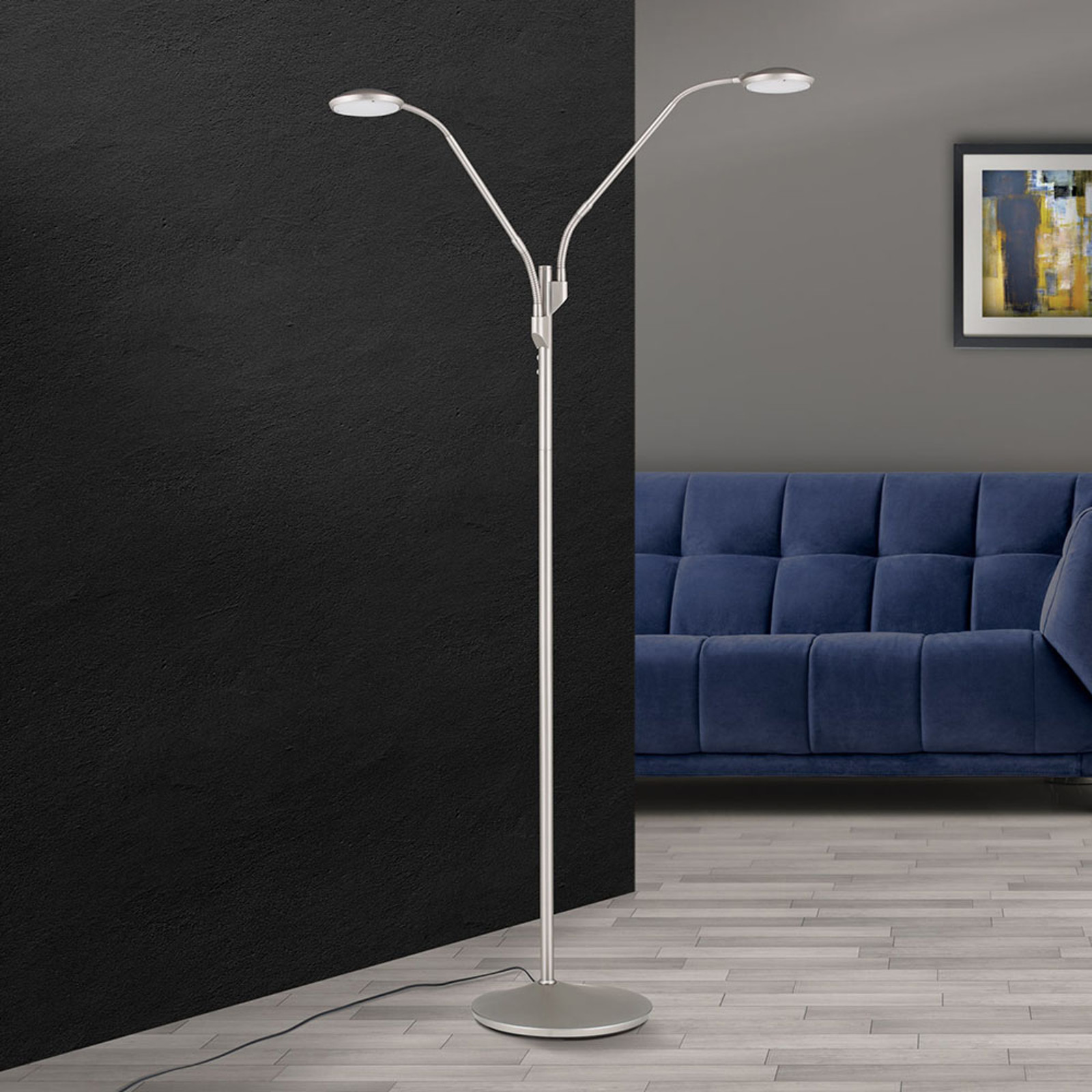 Orion Lampa stojąca LED Cobra, 2-pkt., nikiel matowy