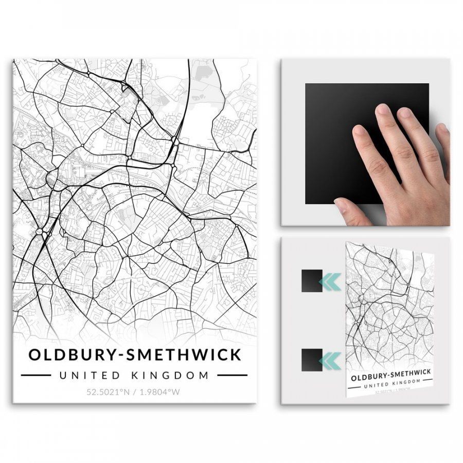 Pix4home Plakat metalowy Mapa B&W Oldbury-Smethwick L POS-L-04033