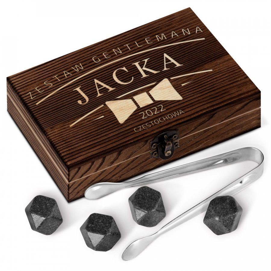 Murrano Kamienie do whisky kostki w drewnianym opakowaniu grawer Gentleman ZEKOS-004