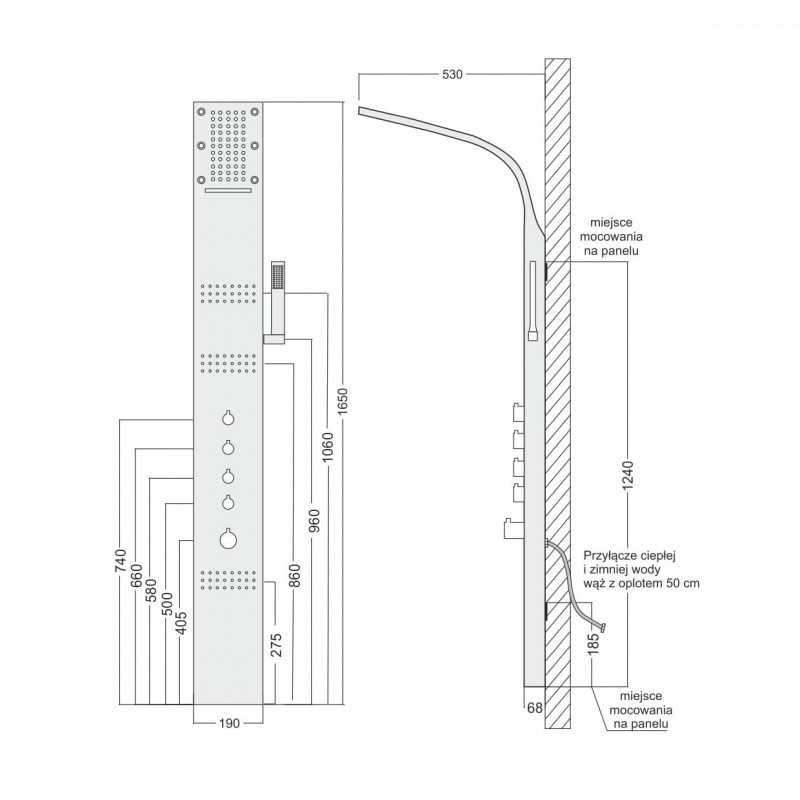 Corsan Led Kaskada Panel prysznicowy termostatyczny czarny A-013ACZT