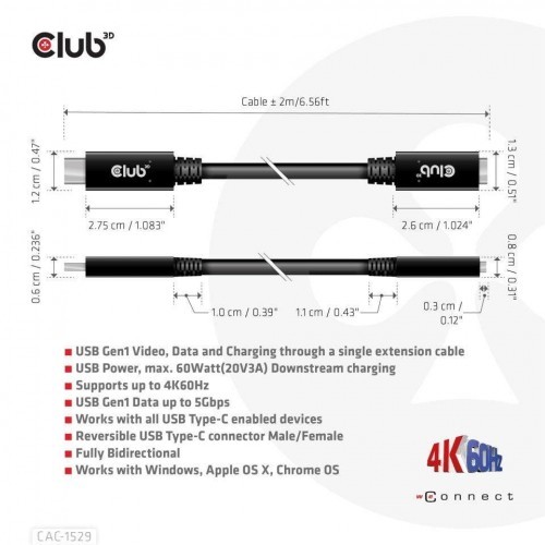 Фото - Кабель Club-3D Kabel USB Club 3D USB-C - USB-C 2 m Czarny  (CAC-1529)