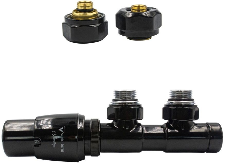 Varioterm Zawór termostatyczny TWINS ze złączką PEX/CU - czarny błyszczący alu-pex - PEX 16 mm lewa TSGS0213CFK/L(Pex)