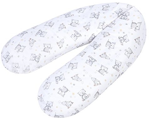 Zollner Julius Julius 4670016130 poduszka do karmienia z wypełnieniem z pereł, zadrukowana bawełna, zajączek i sowa, 190 cm