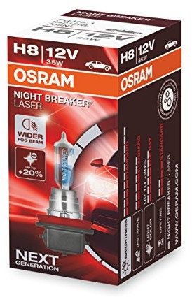 Osram NiGHT BREAKER LASER H8 next generacja, 150% większa jasność, lampa halogenowa do reflektorów, 64212NL, 12 V samochód osobowy, opakowanie zewnętrzne (1 lampa) 64212NL