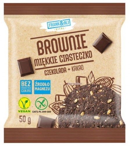 Frank & Oli Ciastko Brownie Czekolada Kakao Wegańskie bezglutenowe bez dodatku cukrów 50g - Frank&Oli