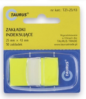 Taurus Trade Zakładki indeksujące w podajniku 25x43mm 50szt żółte Taurus VT2543