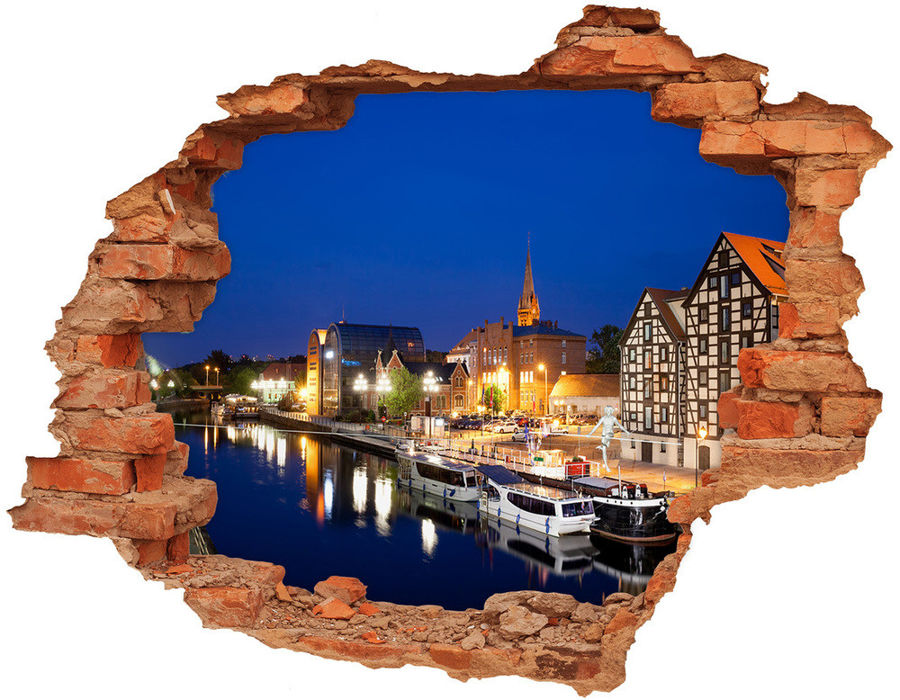 Wallmuralia.pl Fototapeta dziura na ścianę 3d Bydgoszcz nocą