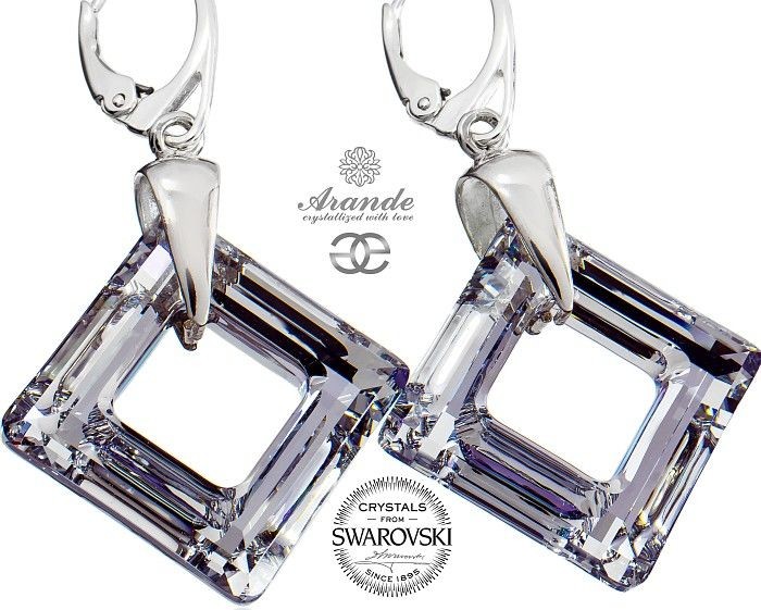 Swarovski duże kolczyki COMET SQUARE srebro