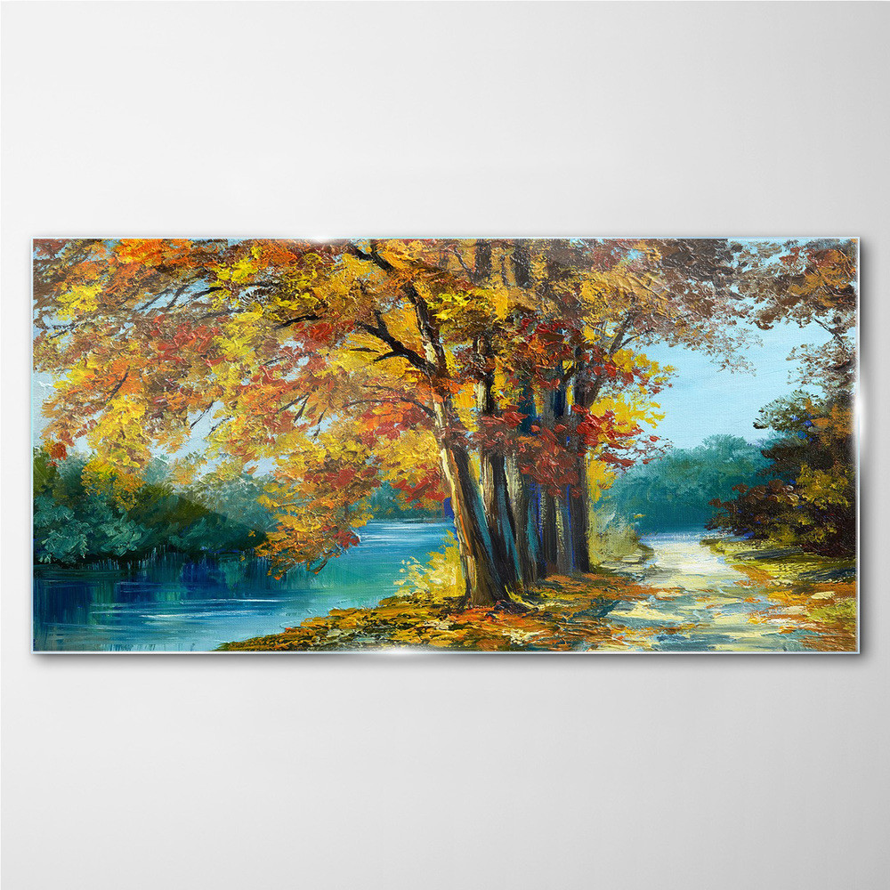 PL Coloray Obraz Szklany las rzeka drzewa liście 140x70cm