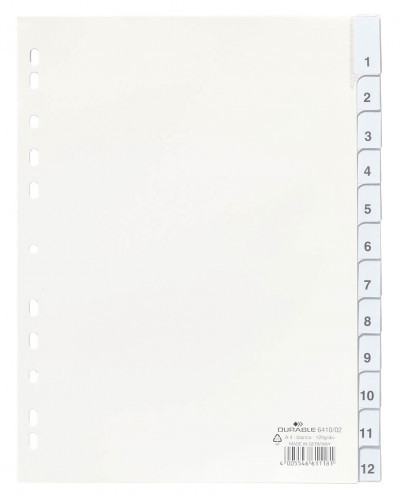 DURABLE Przekładki do segregatora A4 12 stron białe 6410-02