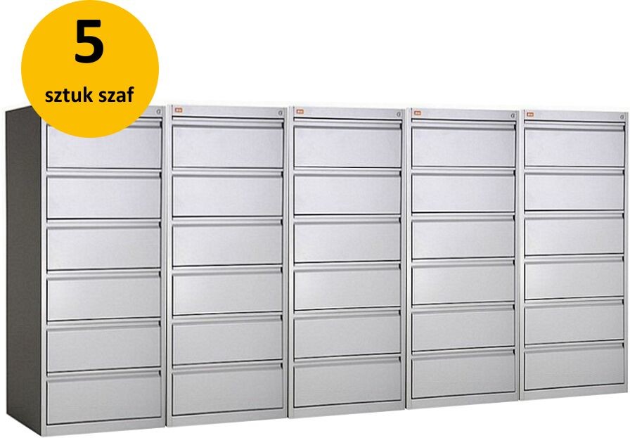Kart-Map 5 szaf kartotekowych KOP/6 B5 RAL 7035 z 6 szufladami 2-rzędowymi KOP/6 5 sztuk