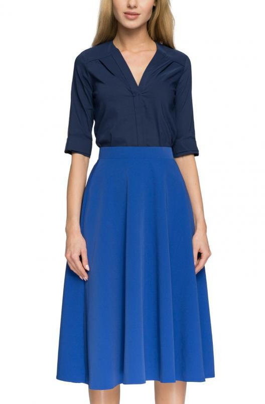 SukienkiShop Elegancka spódnica rozkloszowana midi niebieska - SukienkiShop
