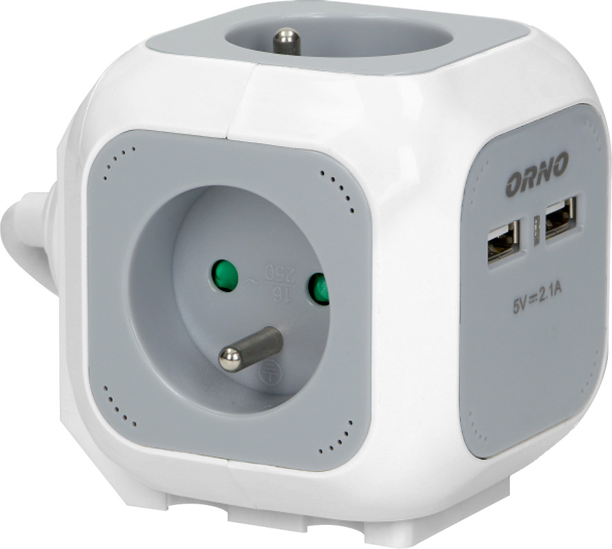 Orno Przedłużacz OR-AE-13144 4-krotny ładowarka 2xUSB 1,5m szaro-biały OR-AE-13144