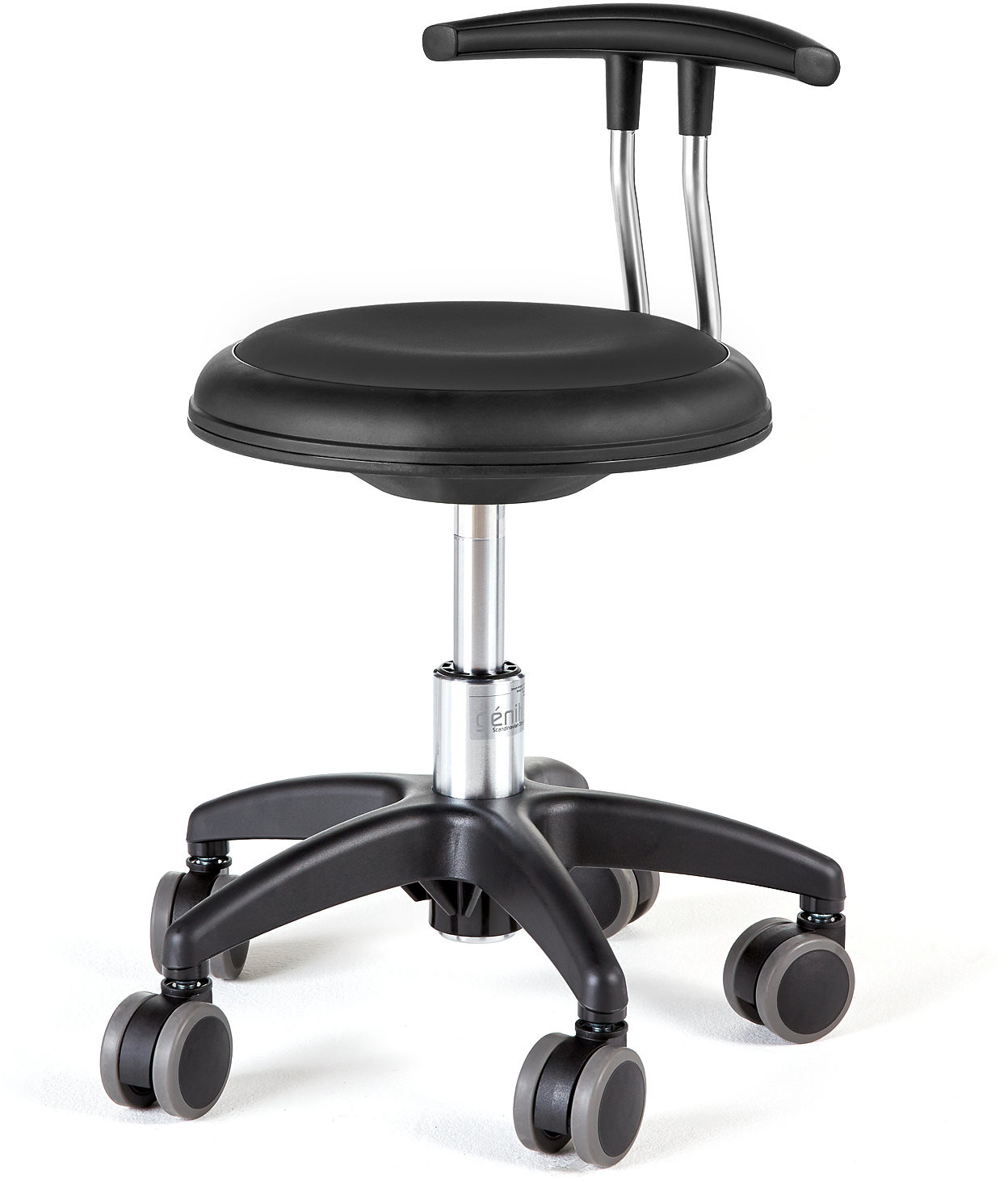 AJ Produkty e- Wheel stool Star seat height 300-380 mm. in black leather.