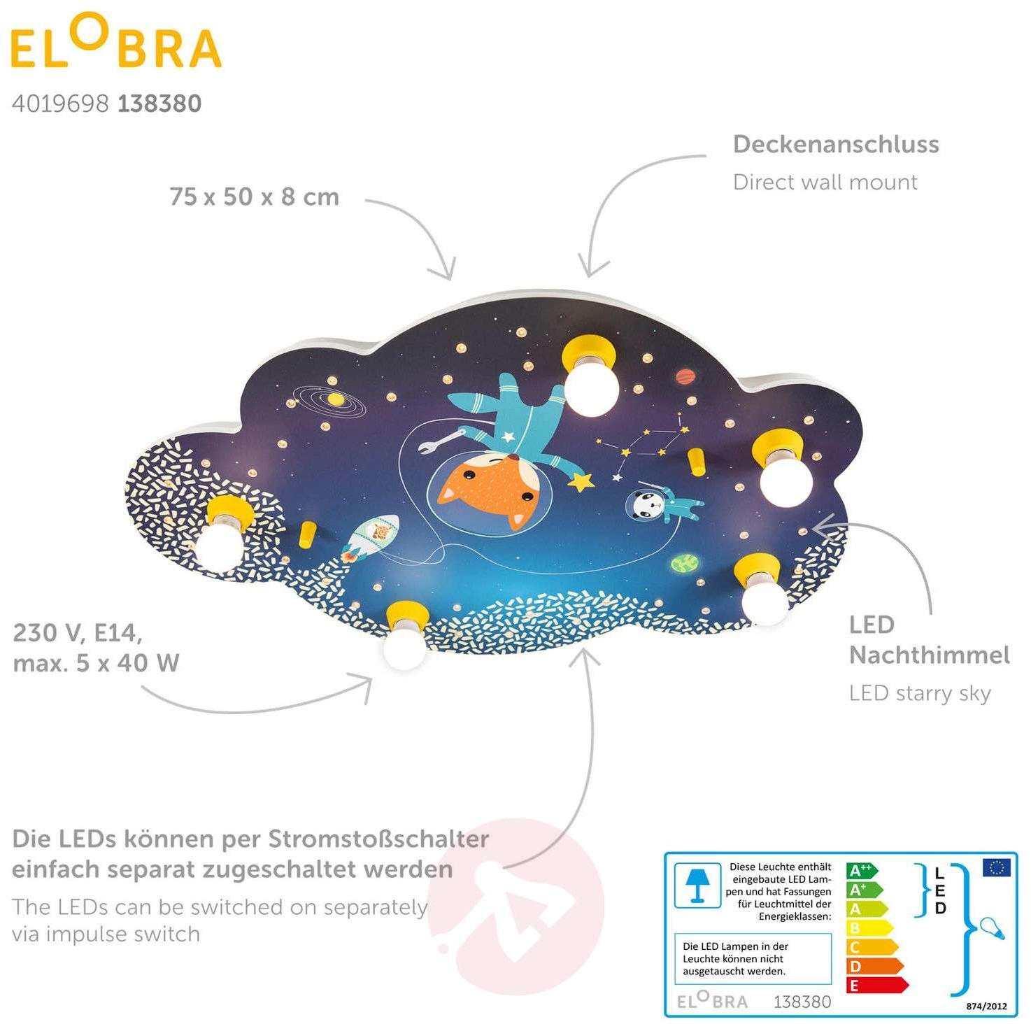 ELOBRA Lampa sufitowa Bildwolke Space Mission, niebieska