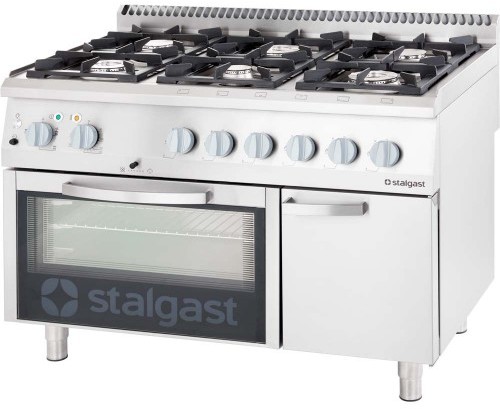 Stalgast kuchnia gazowa 6 palnikowa wym. 1200x700x850 z piekarnikiem elektrycznym 32,5+7 kW (statyczny) - G20 9718110