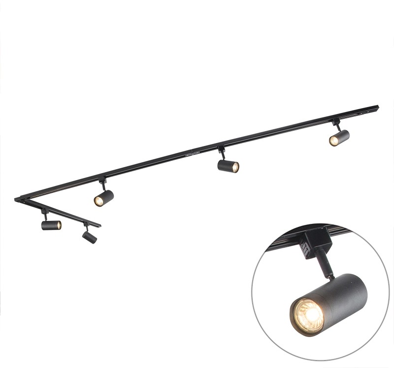 QAZQA Nowoczesny system szynowy czarny z 5 reflektorami 1-fazowymi - Jeana