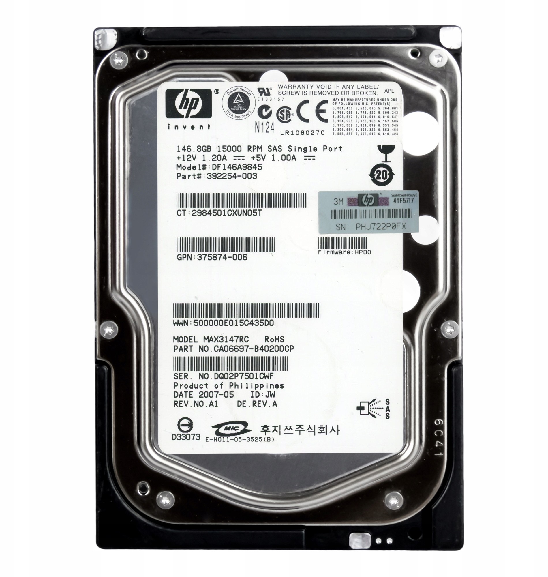 HP 392254-003 146GB 15K 8MB Sas 3G 3.5' DF146A9845