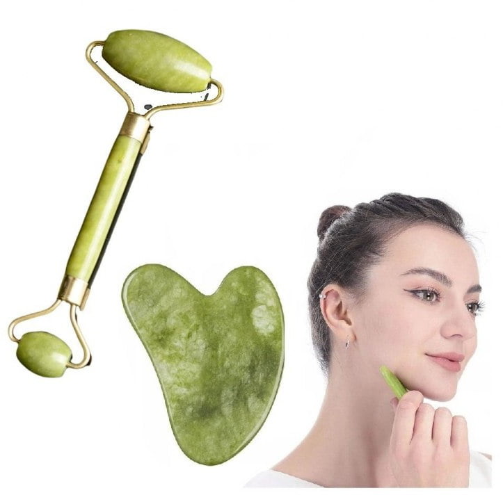 Masażer do twarzy+ kamień jadeitowy gua sha zestaw
