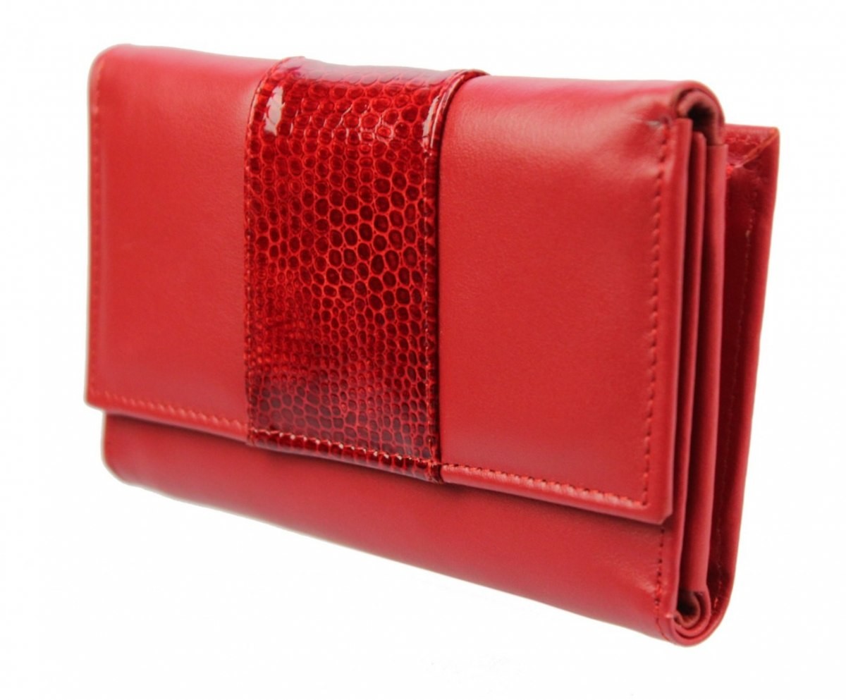 PolskaGalanteria.pl Portfel Damski PolskaGalanteria 15 cm Suwak Skóra Naturalna CZERWONY z Wstawką KP D1411-WST