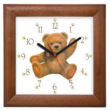 Atrix Zegar drewniany kwadrat miś ATW265MS