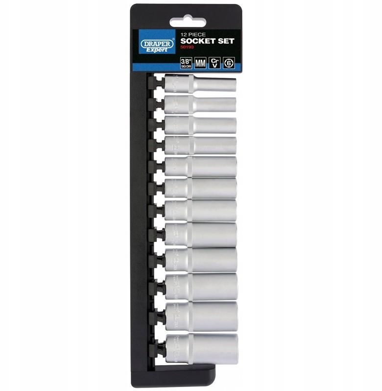 DRAPER Zestaw 6-kątnych nasadek 3/8'' 12szt długie