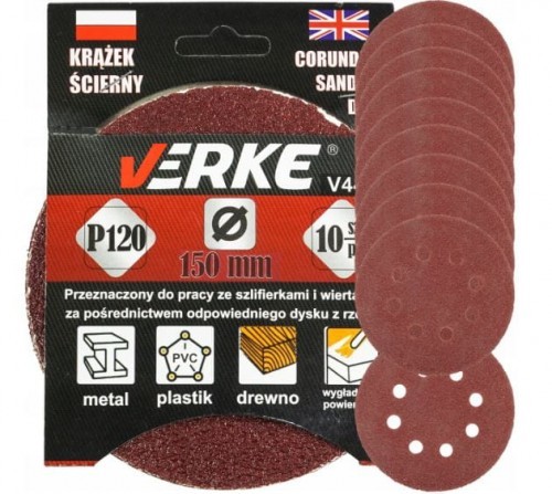 VERKE KRĄŻEK PAPIER ŚCIERNY P 120 150 MM 10 SZT. VERKE V44185 V44185