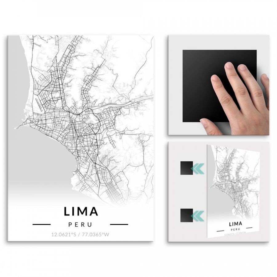 Pix4home Plakat metalowy Mapa B&W Lima L POS-L-03413