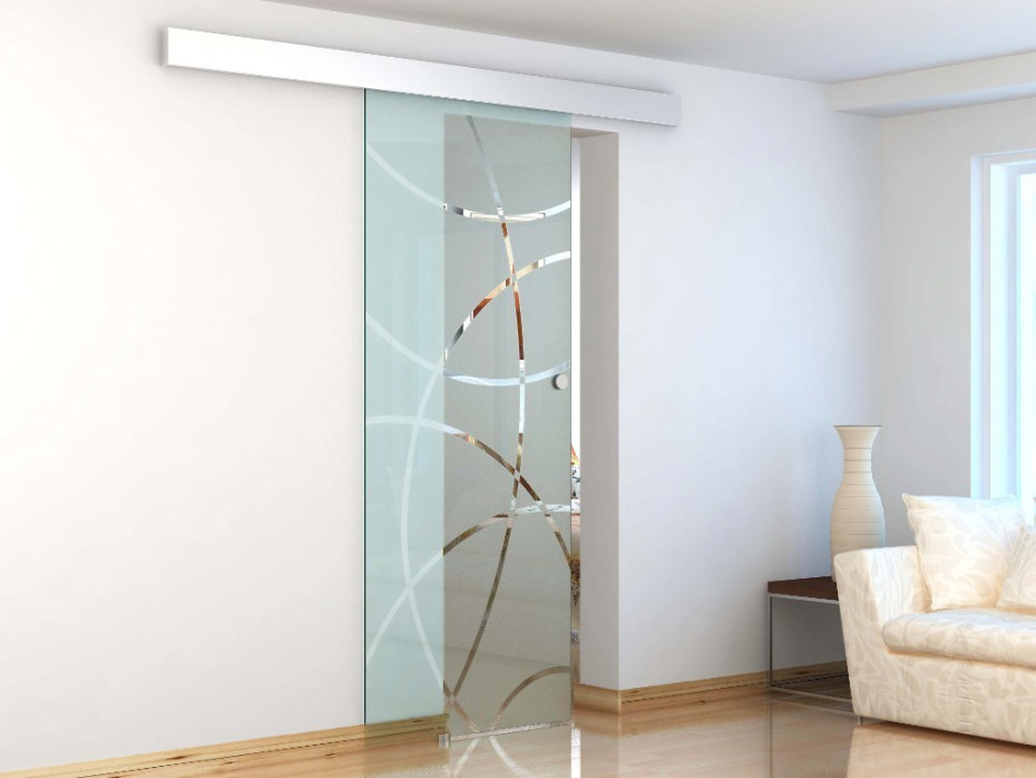 Vente-Unique Naścienne drzwi przesuwne HEIDI - wys. 205 × szer. 83 cm - Szkło hartowane