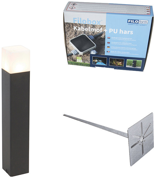 QAZQA Słupek zewnętrzny czarne szkło opalowe 50 cm bolec uziemiający i osłona kabla - Dania