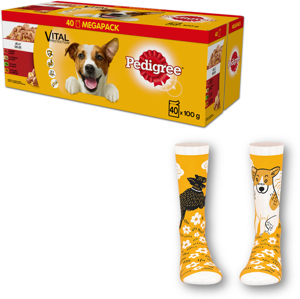 Pedigree Adult saszetka 40x100g Mix Smaków mokra karma dla psów w galaretce z wołowiną z kurczakiem z jagnięciną z drobiem) + SKARPETY GRATIS 42870-uniw