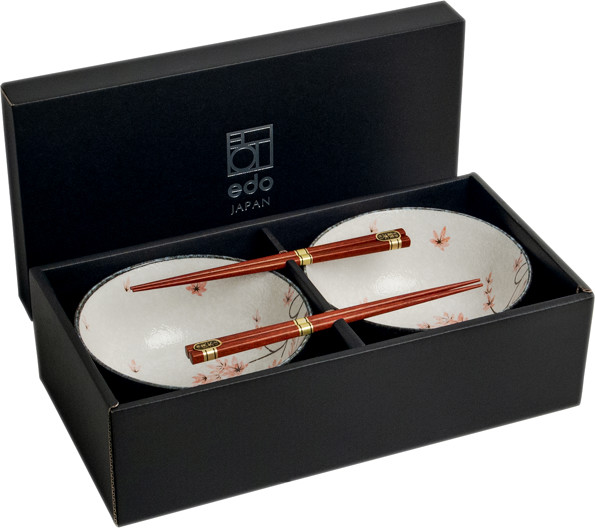 Edo Japan Zestaw misek do udonu Liść Klonu biało-czarny, 4 elementy - Edo Japan 6051043