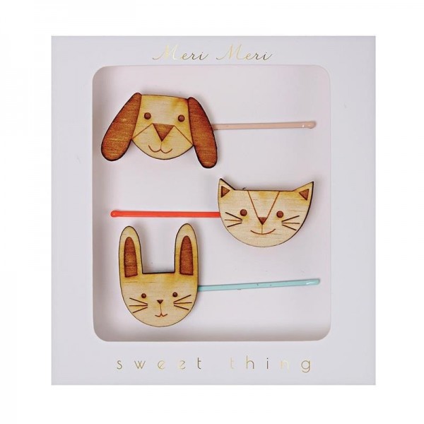 Meri Meri meri meri - wsuwki do włosów - zwierzątka drewniane