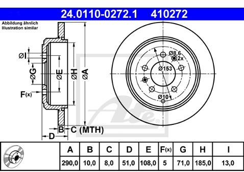 ATE TARCZA HAM 24.0110-0272.1 PEUGEOT 607 2.0 00-, 2.0HDI 01-04, 2.2 16V, 2.2HDI 00-  24.0110-0272.1