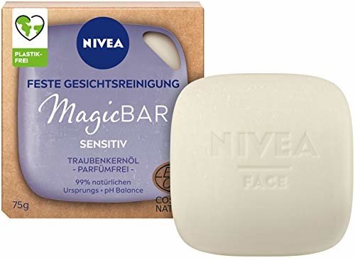 Nivea MagicBar środek do czyszczenia twarzy Sensitiv (75 g), bezzapachowy środek do czyszczenia twarzy, certyfikowany naturalny kosmetyk z olejkiem z pestek winogron