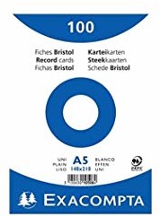 Exacompta Exacompta Bristol Plain Record Cards, A5 - białe, opakowanie 100 szt. 10508E
