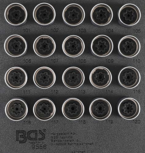 BGS 9556 | Wkładka do szuflady 1/6: zestaw narzędzi do zabezpieczeń kół dla Opel (typ A) | 20 szt. 9556