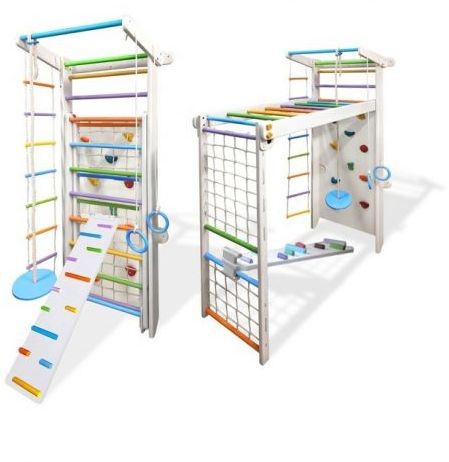 Małpiszon MAŁPISZON Drabinka gimnastyczna drewniana Czempion 3 biało-kolorowa DSKM-Czempion-3