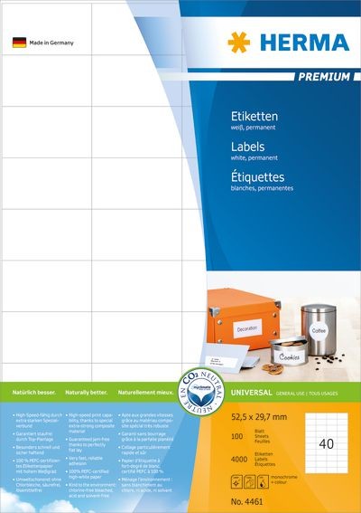 Herma Etik. Premium A4 wei 52,5x29,7 mm Papier 4000 St. - 4461