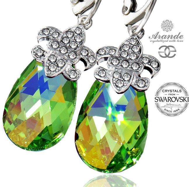 Swarovski kolczyki PERIDOT FLEUR DE LIS SREBRO