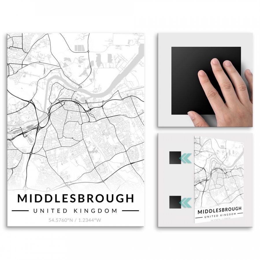 Pix4home Plakat metalowy Mapa B&W Middlesbrough M POS-M-04026