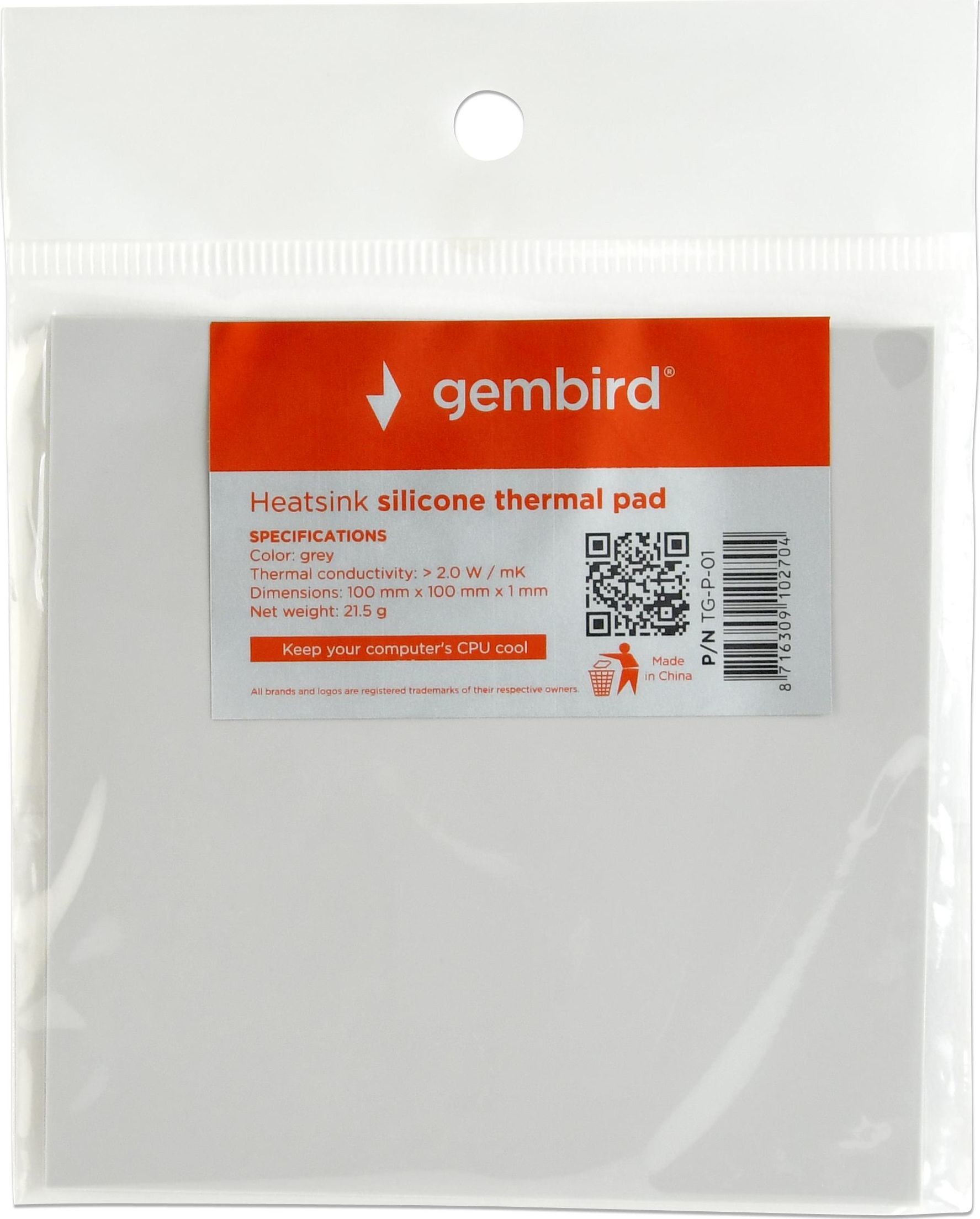 Gembird podkładka termiczna silikonowa 100 x 100 x 1 mm (TG-P-01)