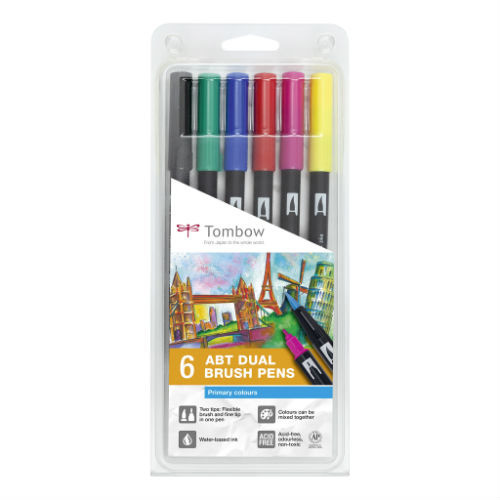 Tombow Brush pen Tombow - ZESTAW 6 SZT podstawowe kolory ABT-6P-1