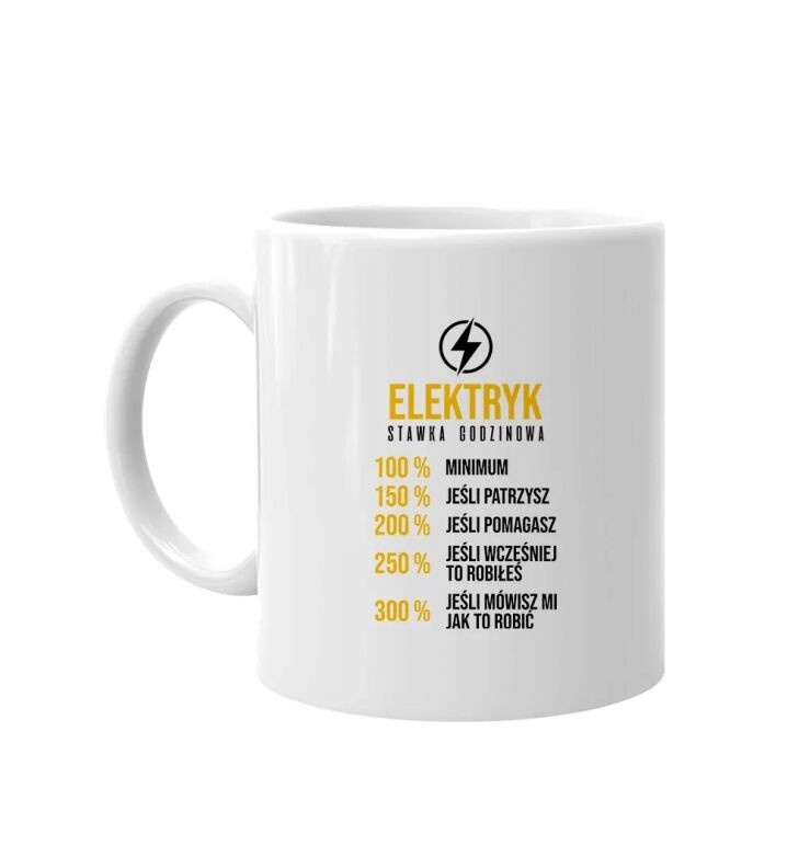 Koszulkowy Elektryk - procentowa stawka godzinowa - kubek z nadrukiem 11705