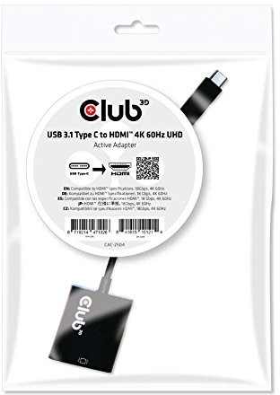 Club 3D CLUB3D USB 3.1 Typ C na przewód HDMI 2.0 A HDR Aktywny adapter  Interfejsy-/adapter, czarny CAC-2504