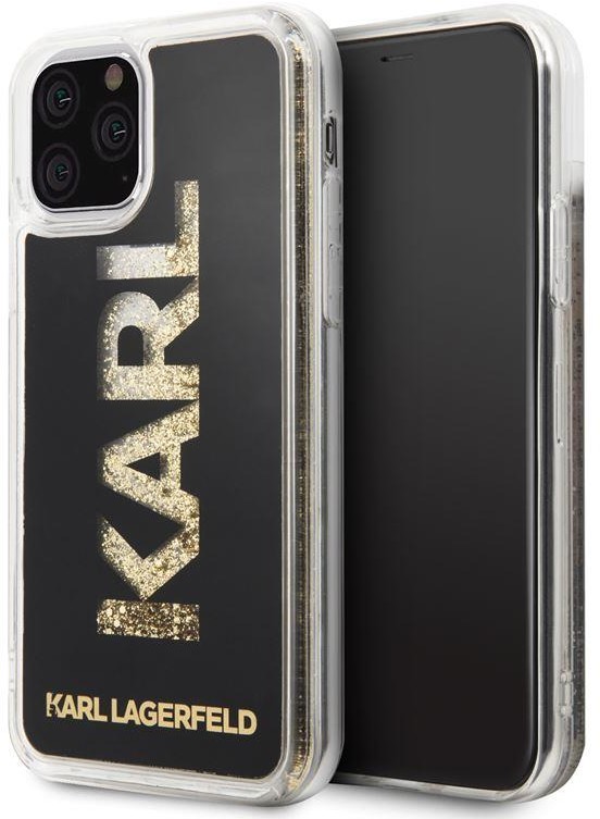 Karl Lagerfeld Logo Liquid Glitter Etui iPhone 11 Pro czarne/złote (KLHCN58KAGBK)