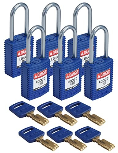 Brady Brady CPT-BLU-38AL-KD6PK Kłódka SafeKey, niebieska, 8 cm wys. x 3,6 cm szer. x 1,75 cala D CPT-BLU-38AL-KD6PK