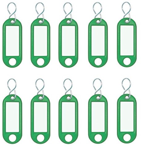 WEDO Wedo 262103404 breloczek do kluczy z tworzywa sztucznego (z hakami w kształcie litery S, wymienne etykiety), 10 sztuk, zielony 262 103404